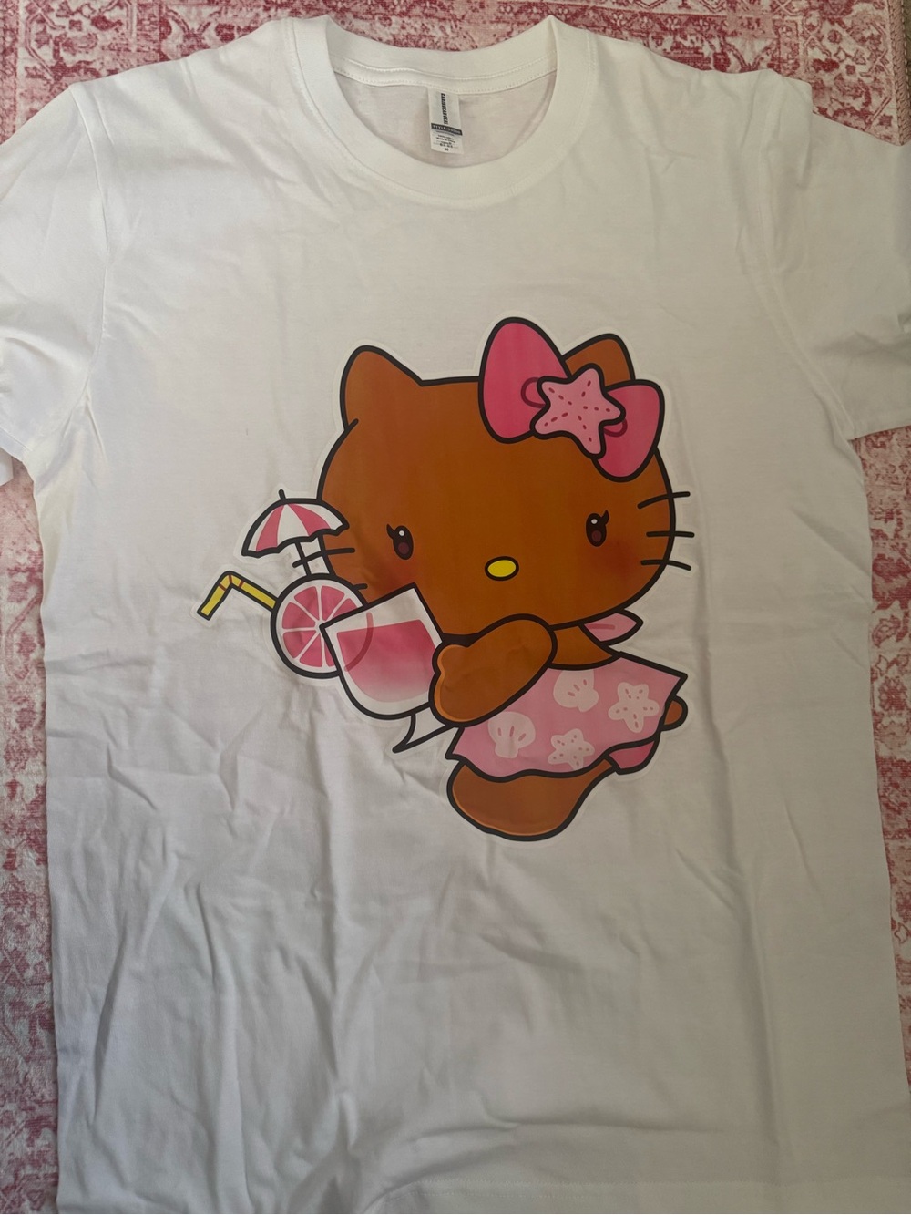 Caribbean White Short-Sleeve Tee with Hello Kitty Character and Pink Accents